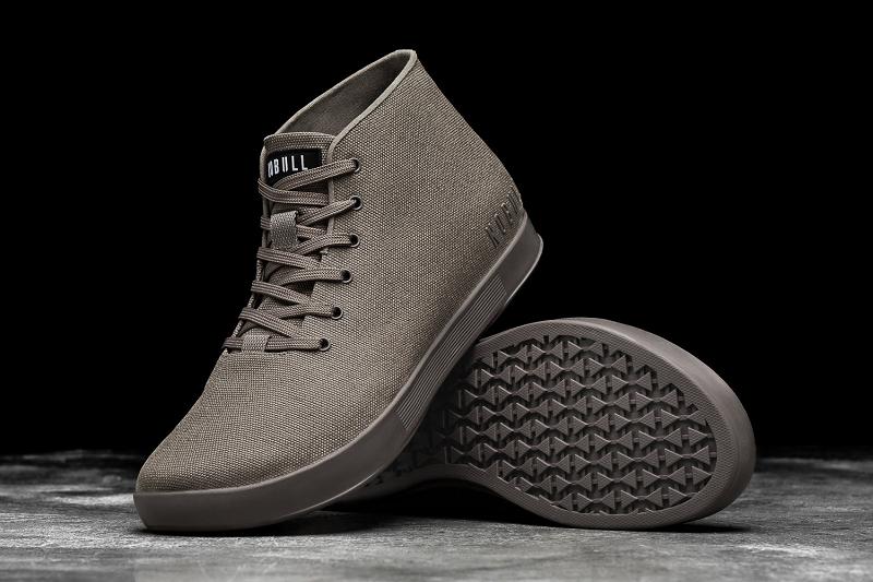 Dark / Grey Nobull Fallen Rock Espresso Canvas Mid Men's Trainers | CA Q1505M